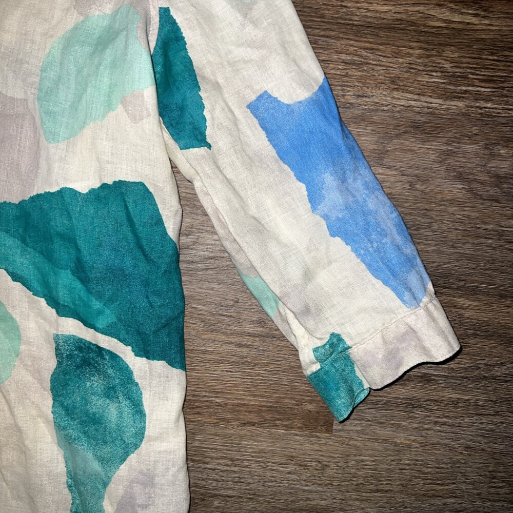 Chico's Shirt Womens Medium 1 US 8 Blue Green Abstract Pullover 3/4 Sleeve Tunic - Picture 3 of 9